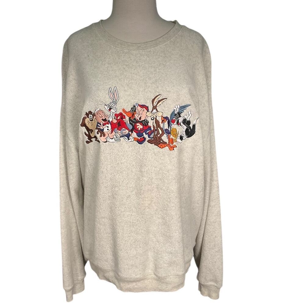 Warner Brothers Looney Tunes Sweatshirt Vintage Y2K Size XL Crewneck Light Gray